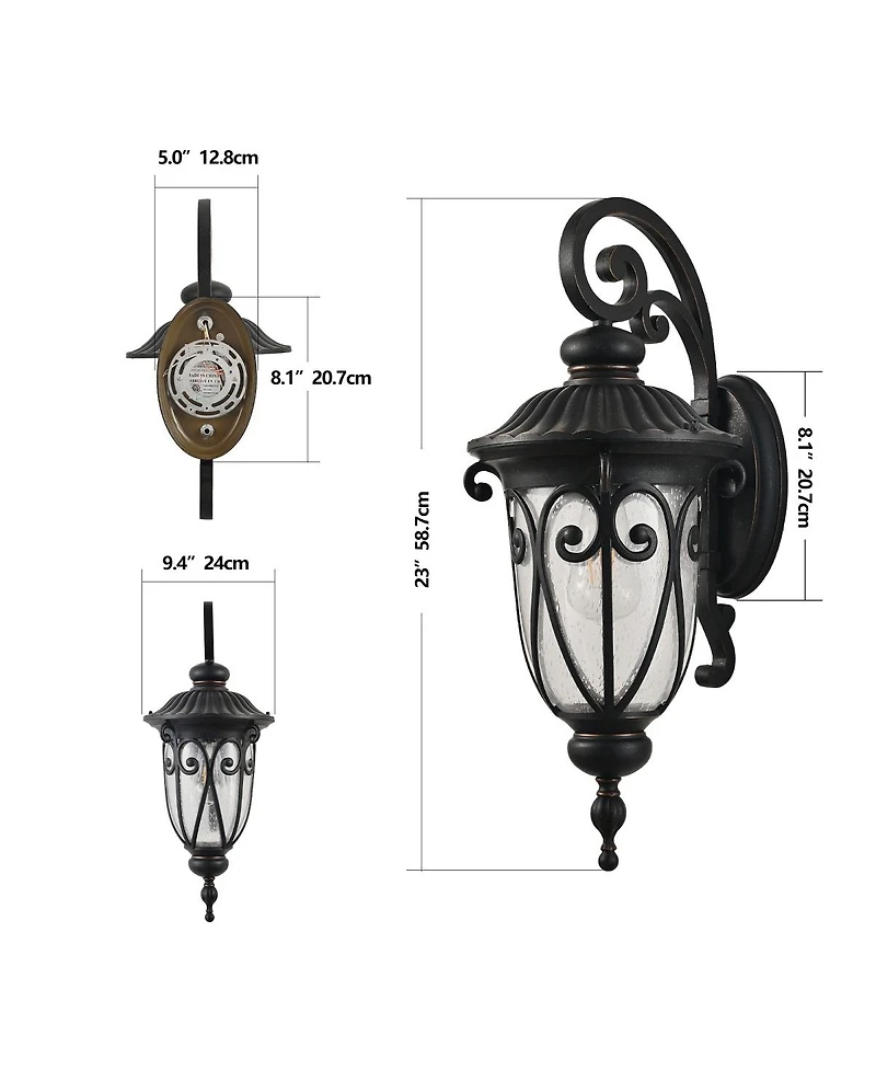 Asagikoiai 23" Outdoor Wall Lantern with Bubble Glass, Weatherproof Aluminum Porch Lantern