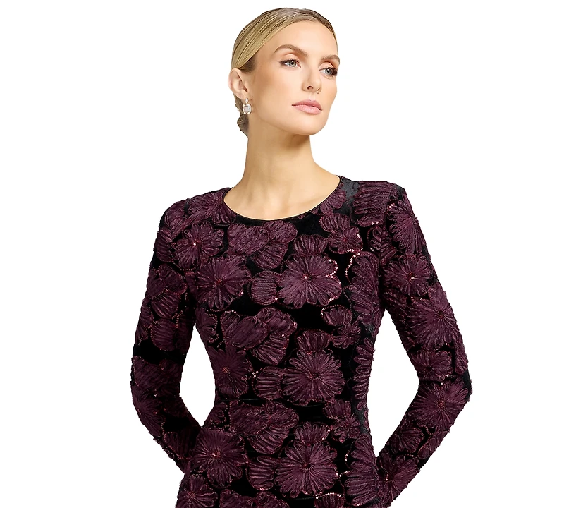 Dress the Population Women's Long-Sleeve Bodycon Floral-Print Midi