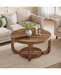 Tribesigns Round Coffee Table, 2-Tier Circle Coffee Table with Storage, Thick Tabletop and Base