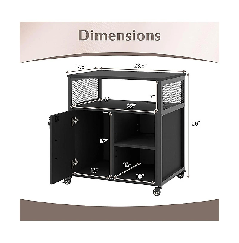 Sugift Mobile File Cabinet with Charging Station and Cable Management Hole