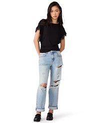 Steve Madden Women's Paloma Lace Boat Neck Short-Sleeve Knit Top
