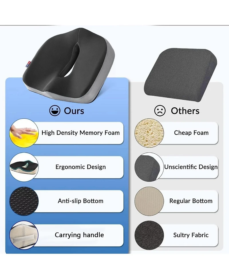 Gnuadz Seat Cushion Memory Foam Office Chair Pad Non-slip Gaming