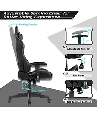 Gouun Reclining Swivel Gaming Chair with Massage Cushion and Detachable Headrest