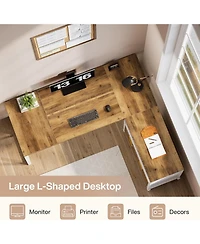 Tribesigns 63" L-Shaped Desk with Mobile File Cabinet