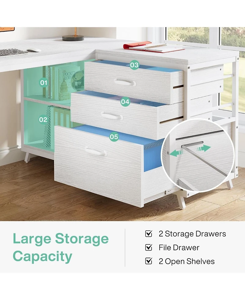 Tribesigns 53" L-Shaped Desk with 3 Drawers and Shelves