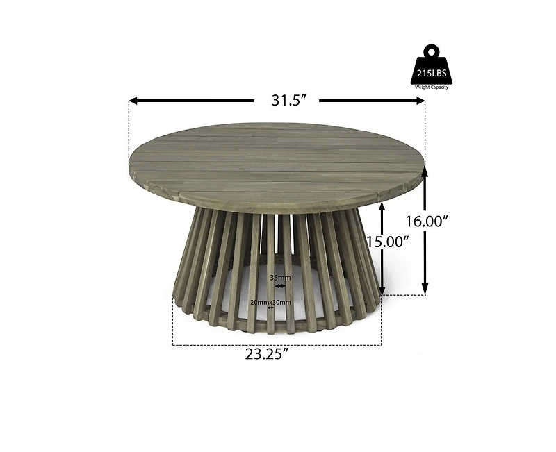 sumyeg Outdoor Acacia Wood Round Coffee Table for Patio, Balcony or Backyard
