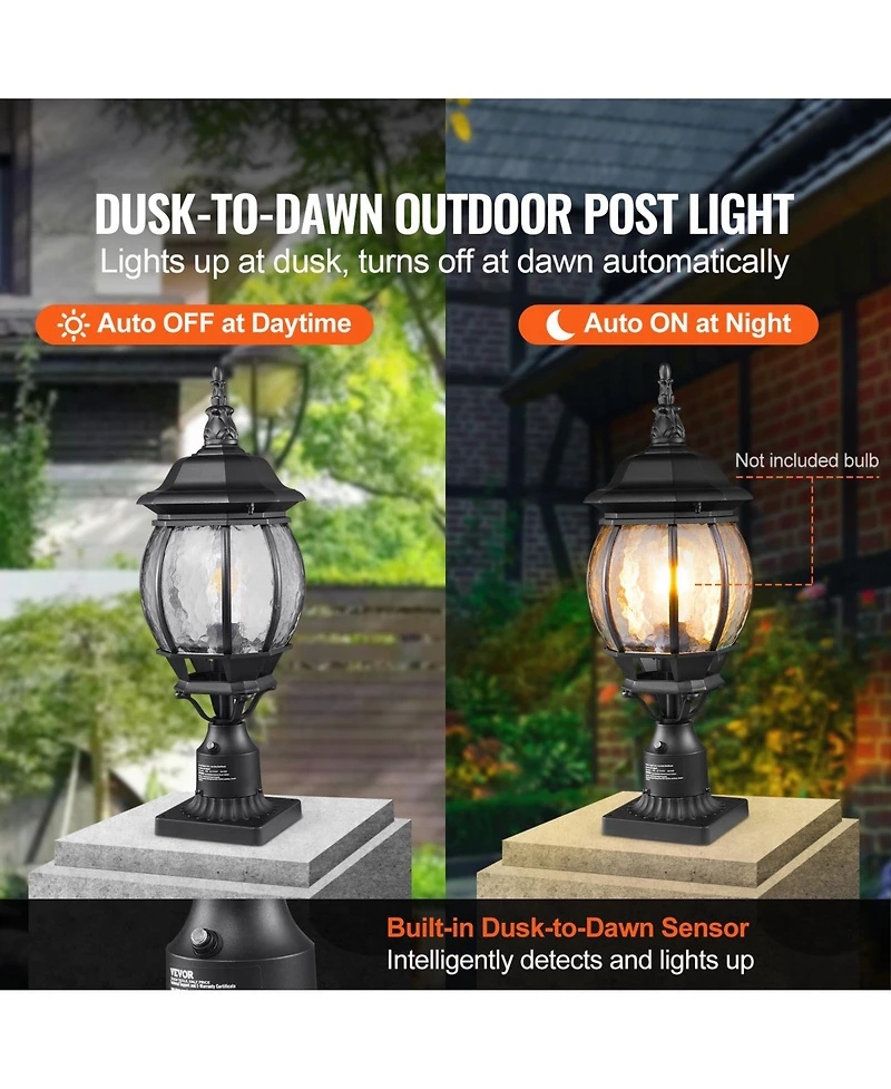 Vevor 2 Pieces Dusk to Dawn Outdoor Lamp Post Light Fixture 20.87in Pole Pier Mount