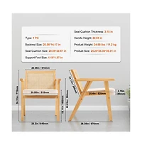 Slickblue Mid Century Rattan Accent Chair with Upholstered Seat