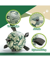 Nocciola Camo Soccer Ball Dog Toy, 6 Inch Squeaky Tug and Fetch Ball with Durable Strap, Interactive Toy for Medium Dogs