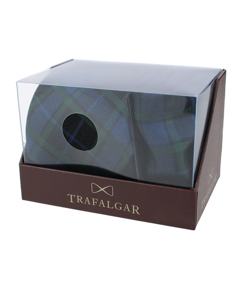 Trafalgar Men's Ives Plaid Necktie and Pocket Square Bundle