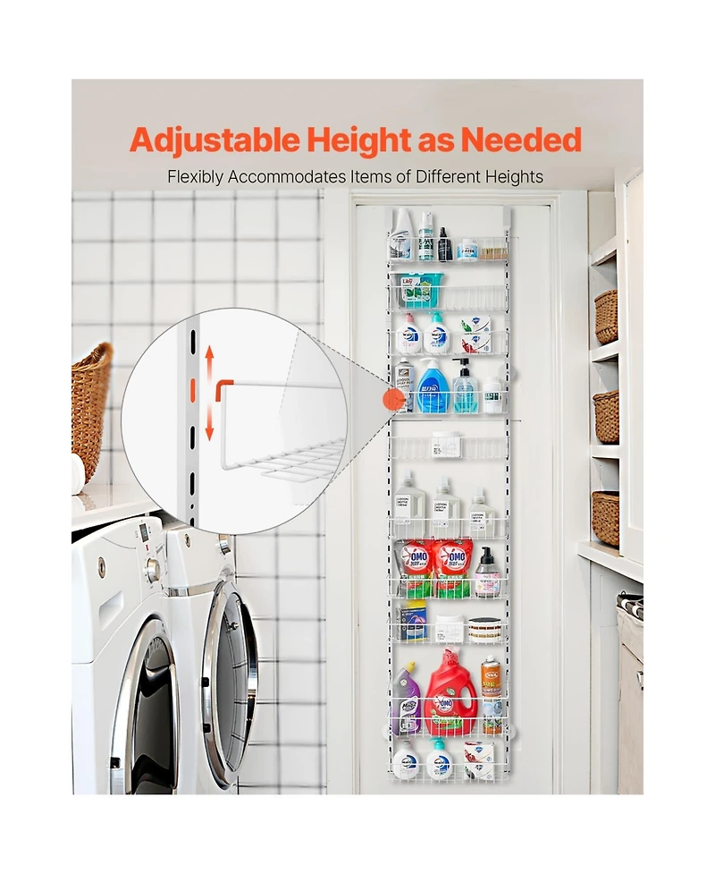 Sugift 10-Tier Over the Door Pantry Organizer Heavy-Duty Steel Adjustable Spice Rack Shelves
