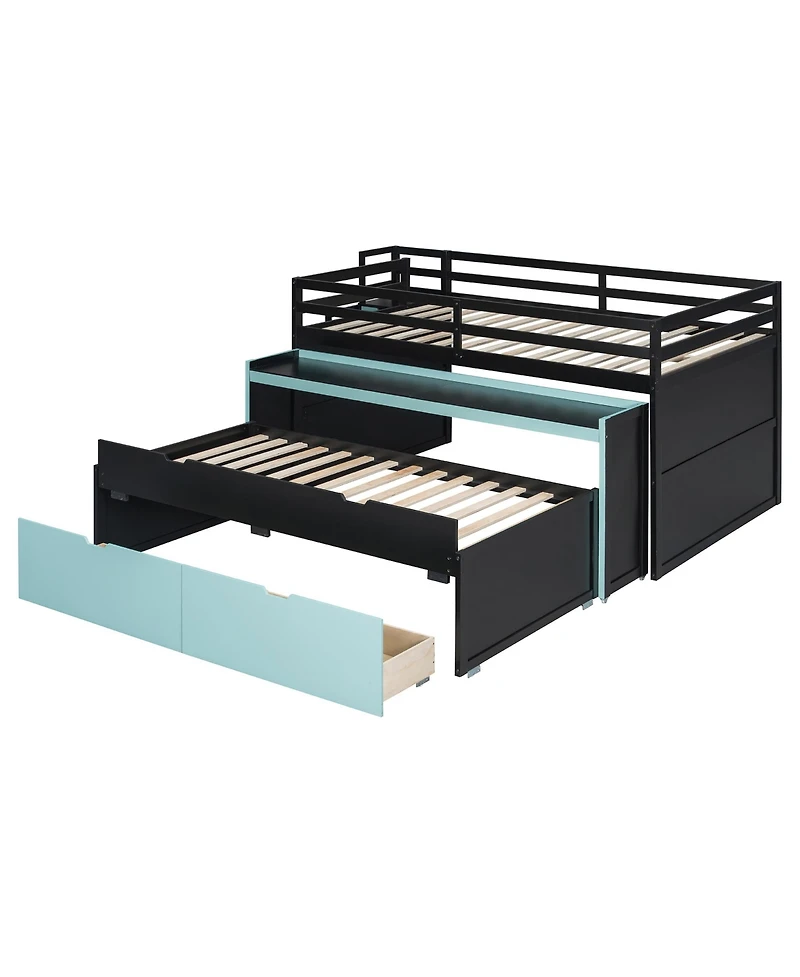 Clihome Full Xl Loft Bed with Pull-Out Desk and Twin Trundle, Multi-Functional Bunk 2 Storage Drawers Steps
