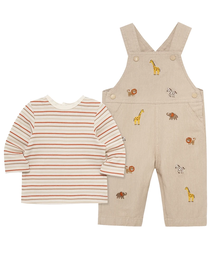 Little Me Baby Boys' Crewneck T-Shirt and Safari Overall, 2-Piece Set