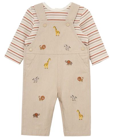 Little Me Baby Boys' Crewneck T-Shirt and Safari Overall, 2-Piece Set