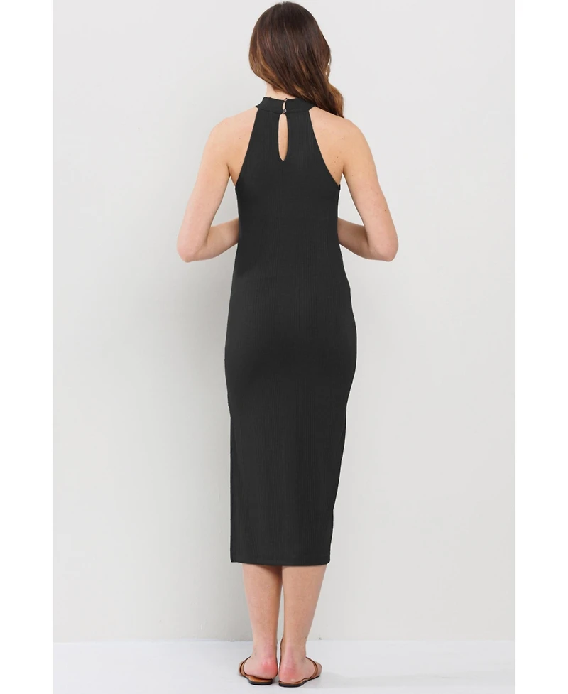 Hello Miz Maternity Ribbed Mock Neck Sleeveless Midi Dress