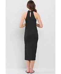 Hello Miz Maternity Ribbed Mock Neck Sleeveless Midi Dress