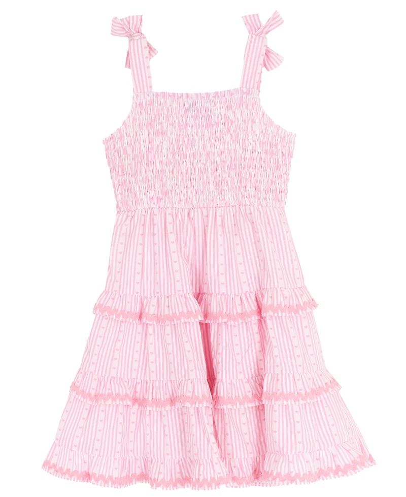 Rare Editions Girls' 4T-6X Yarn Dye Stripe Smocked Bodice Tie Shoulder Tiered Dress