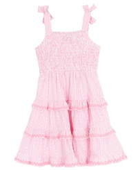 Rare Editions Girls' 4T-6X Yarn Dye Stripe Smocked Bodice Tie Shoulder Tiered Dress