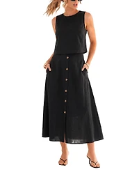 Cupshe Women's Crew Neck Button Skirt Set