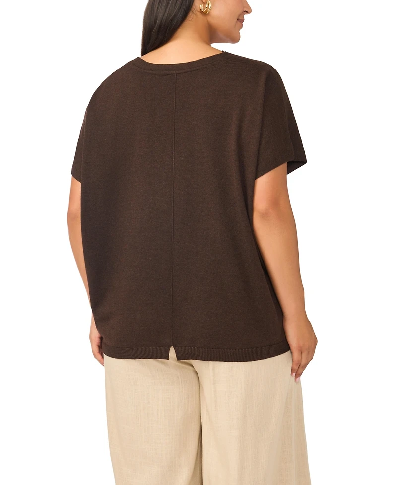 Vince Camuto Plus V-Neck Short-Sleeve Boxy Sweater