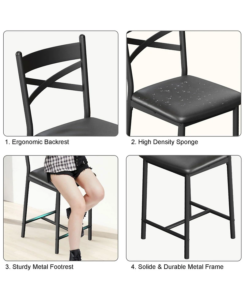homfan Set of 2 Bar Stools Counter Height Pu Upholstered Seat Metal Frame Kitchen Bar Chairs with X-Design Back and Footrest for Island Counter