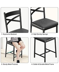homfan Set of 2 Bar Stools Counter Height Pu Upholstered Seat Metal Frame Kitchen Bar Chairs with X-Design Back and Footrest for Island Counter