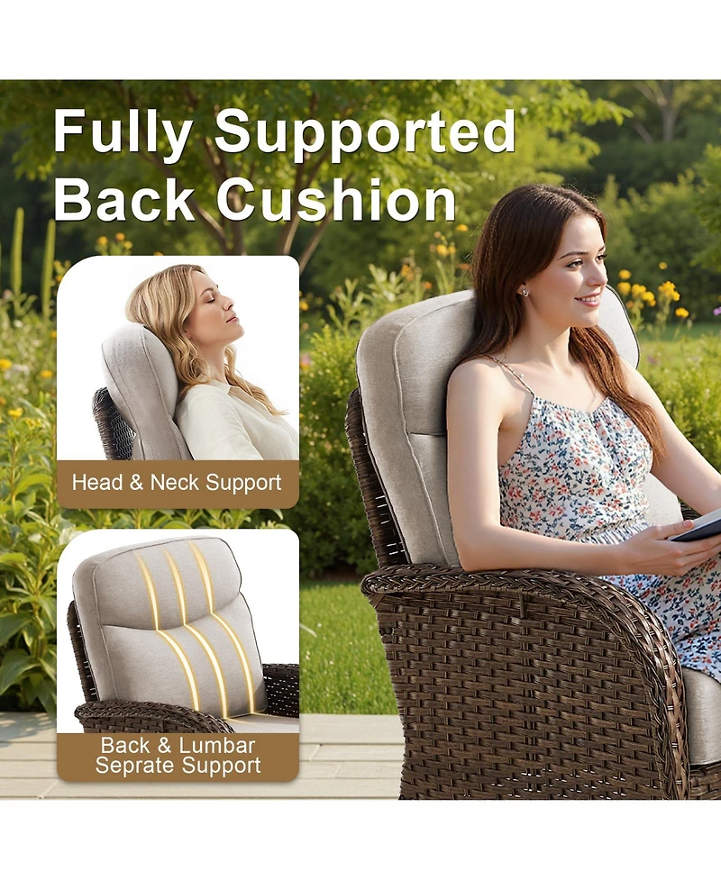 Bellefurn 5-Piece Outdoor Garden Wicker Crescent High Backrest Conversation Set with Coffee Table and 6" Cushion