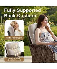 Bellefurn 5-Piece Outdoor Garden Wicker Crescent High Backrest Conversation Set with Coffee Table and 6" Cushion
