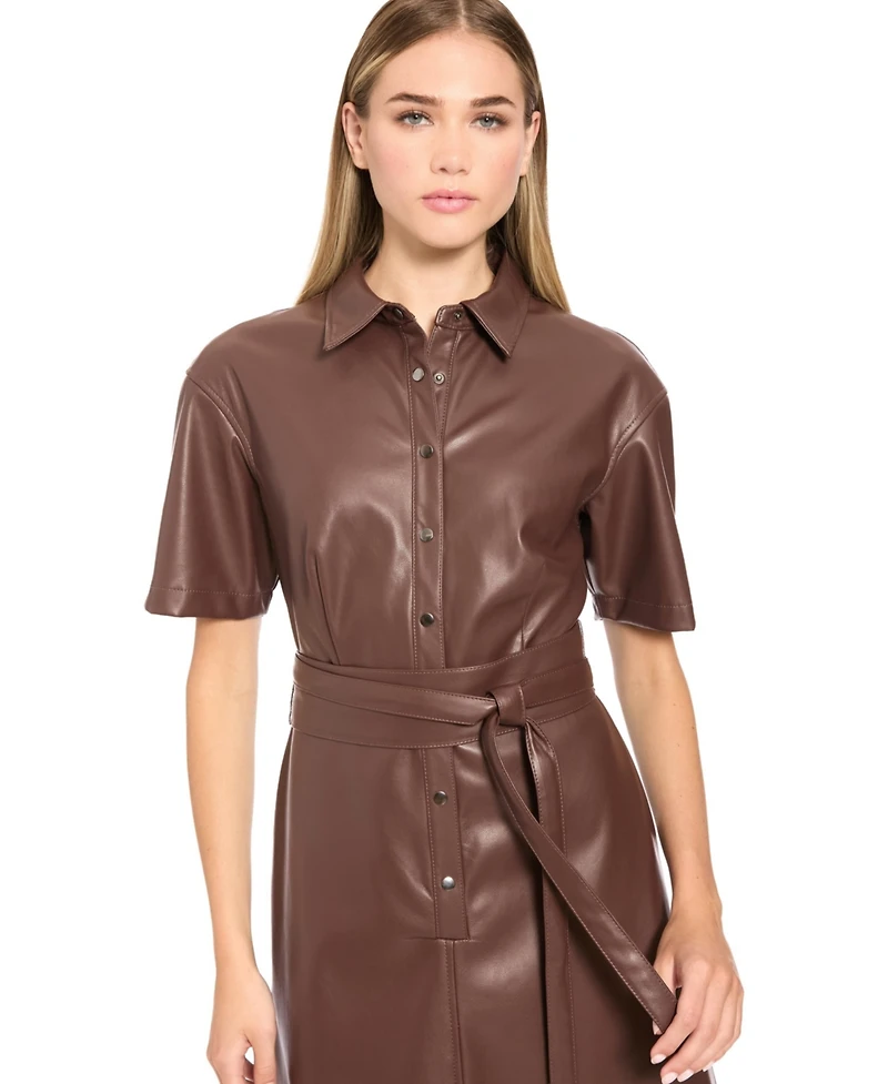 Luxely Women's Faux Leather Short-Sleeve Midi Dress