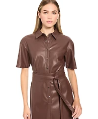 Luxely Women's Faux Leather Short-Sleeve Midi Dress