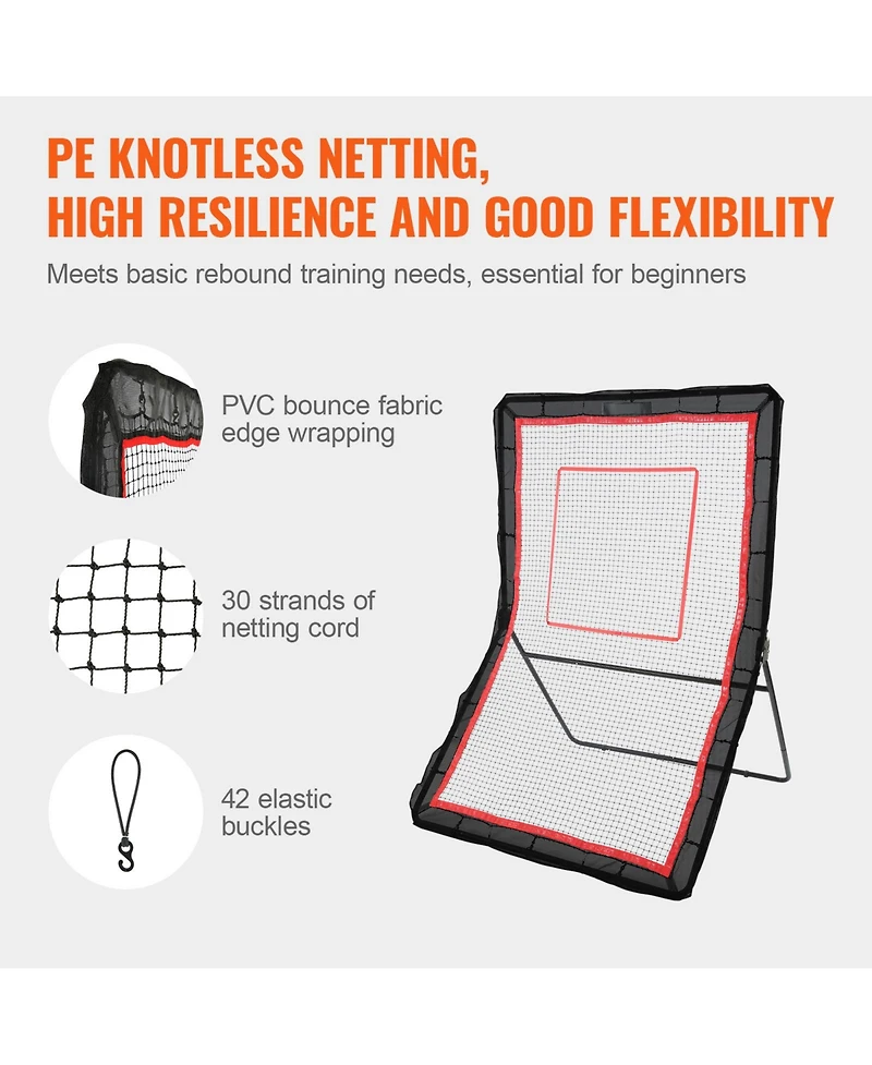 Sevorley Lacrosse Rebounder, 5x7 ft Adjustable Bounce Back Net, Baseball Softball Pitchback Training Screen with Target