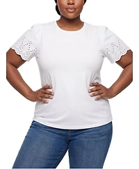 Torrid Plus Belle Isle Eyelet Scalloped-Edge Cotton Crewneck Short-Sleeve T-Shirt
