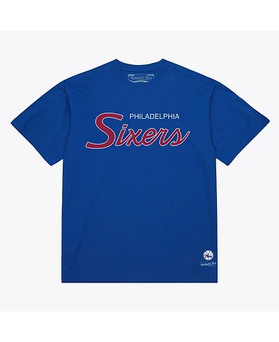 Men's Mitchell Ness Royal Philadelphia 76ers Vintage Wordmark T-Shirt