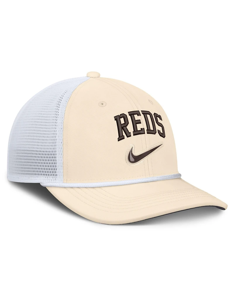 Men's Nike Natural/White Cincinnati Reds Rise Dri-fit Trucker Adjustable Hat