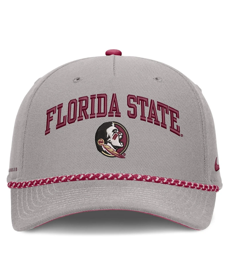 Men's and Women's Nike Gray Florida State Seminoles Primetime Rise Rope Adjustable Hat