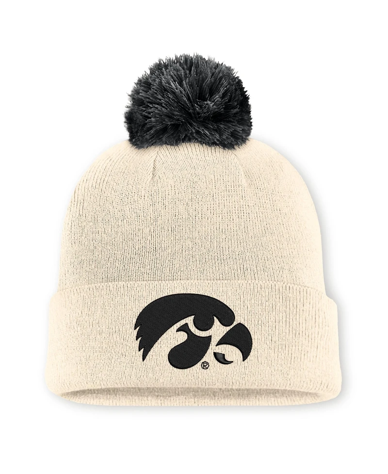 Men's and Women's Nike Natural Iowa Hawkeyes Campus Prep Script Cuffed Knit Hat with Pom