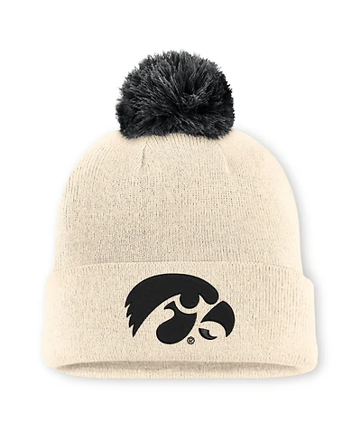 Men's and Women's Nike Natural Iowa Hawkeyes Campus Prep Script Cuffed Knit Hat with Pom
