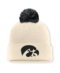 Men's and Women's Nike Natural Iowa Hawkeyes Campus Prep Script Cuffed Knit Hat with Pom