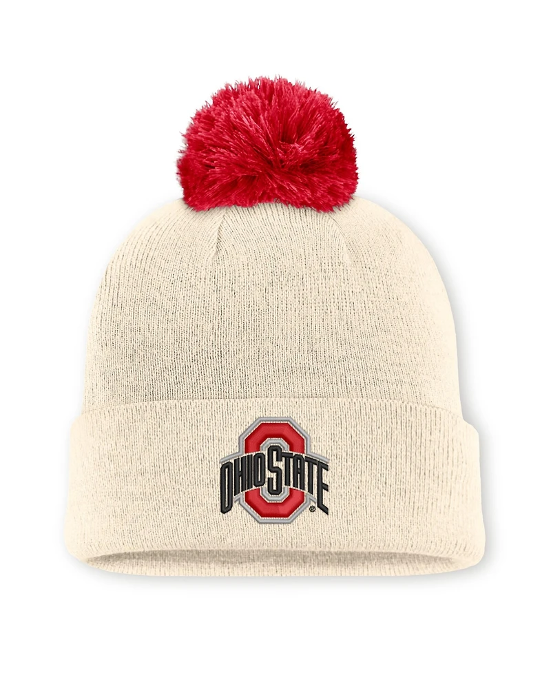 Men's and Women's Nike Natural Ohio State Buckeyes Campus Prep Script Cuffed Knit Hat with Pom