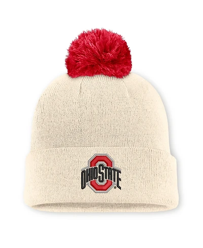 Men's and Women's Nike Natural Ohio State Buckeyes Campus Prep Script Cuffed Knit Hat with Pom