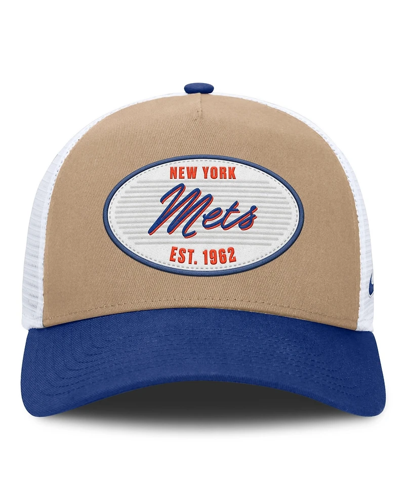 Men's Nike Khaki/Royal New York Mets Rise A-Frame Trucker Adjustable Hat