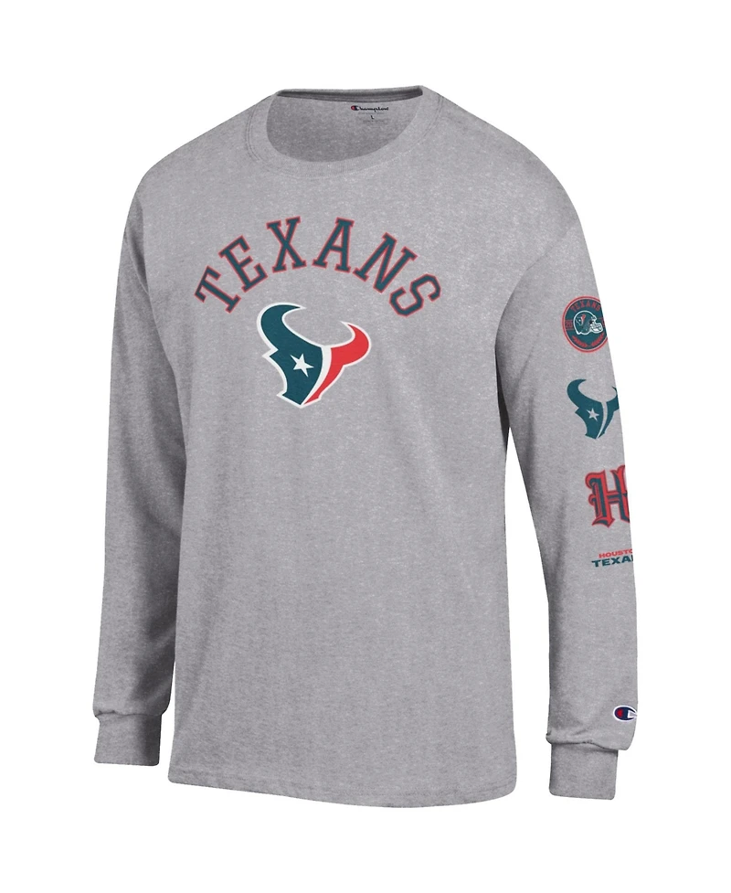 Men's Champion Heather Gray Houston Texans Seal Long Sleeve T-Shirt