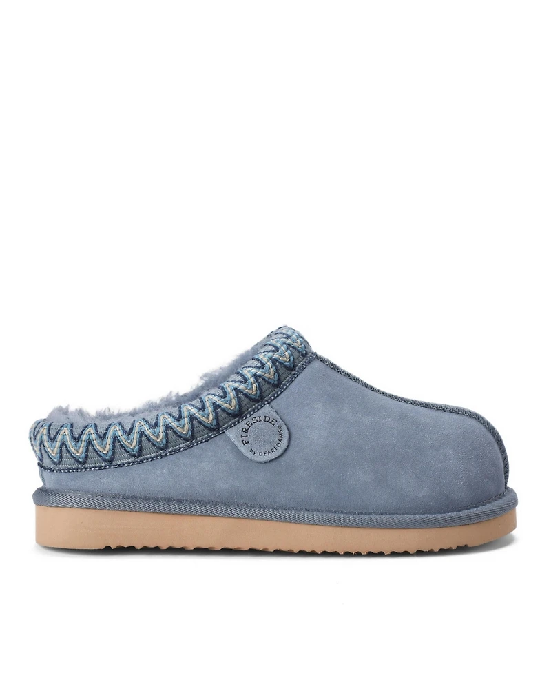 Dearfoams Women's Fireside by Greta Genuine Shearling Clog Slipper with Embroidery