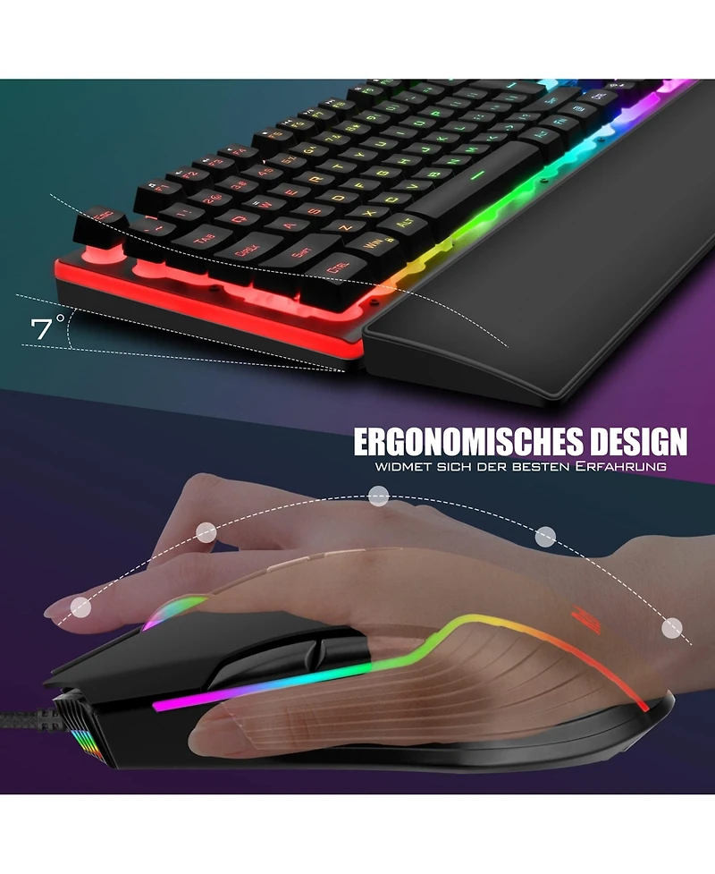 Lofree Wired Gaming Keyboard Mouse Combo Rgb Backlit 7200 Dpi Anti Ghosting Soft Wrist Rest