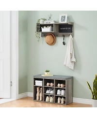 gaomon Hall Tree, Wall Mounted Coat Rack Shoe Bench Set with 5 Hooks, Industrial Entrance Organizer, Shoe Cubbies, Entryway Bench with Storage