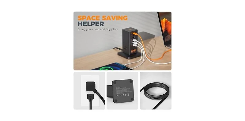 Tessan Power Strip with Usb Charging with 9-in-1, 1 Usb C, 65W for Home, Office and Travel