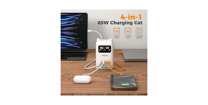 Tessan Multi-Port Usb Charging Station with 65W, 2 Usb-c, 2 Usb-a for Home, Office and Travel