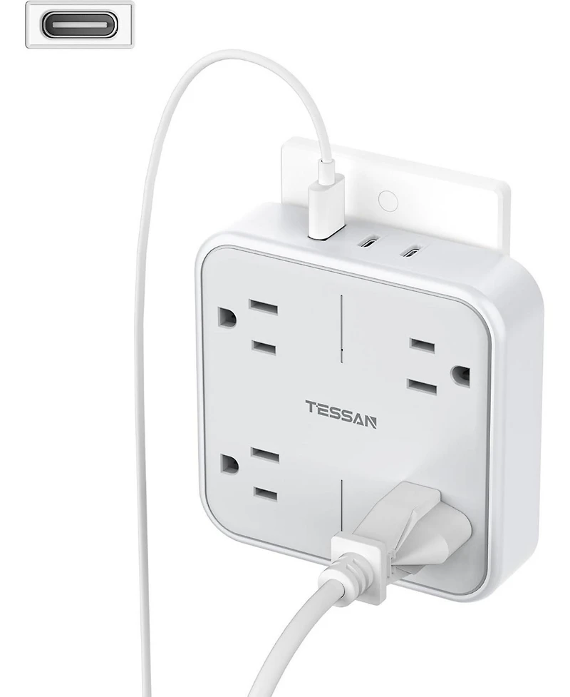 Tessan Wall Outlet Extender with 4 Outlet, 2 Usb C, 22V for Home, Office and Travel