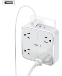 Tessan Wall Outlet Extender with 4 Outlet, 2 Usb C, 22V for Home, Office and Travel