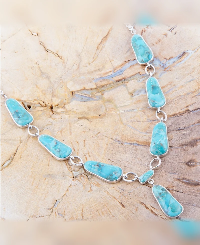 Barse Biwa Blue Turquoise and Silver Link Necklace